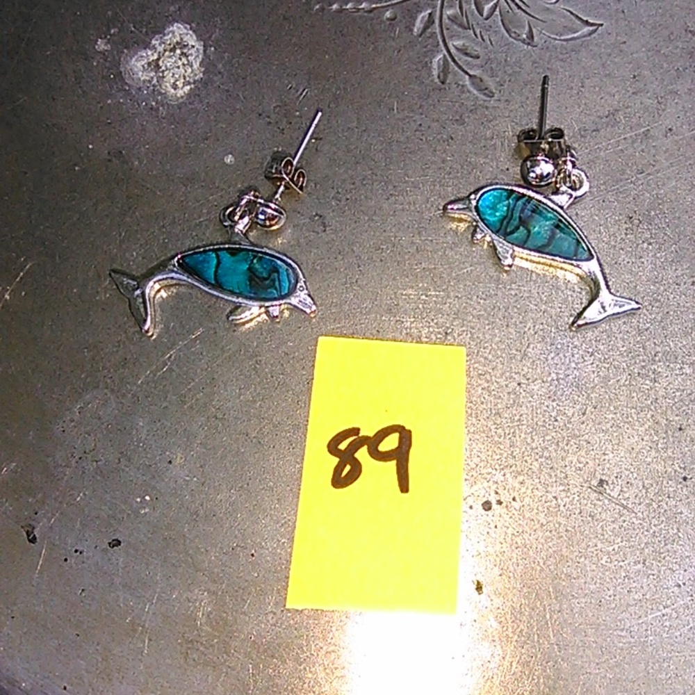 blue and silver dolphin earrings